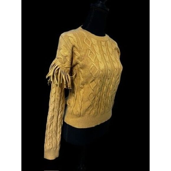 Philosophy Republic Clothing Cable Knit Sweater With Fringe Sleeves Womens Beige - Picture 1 of 5